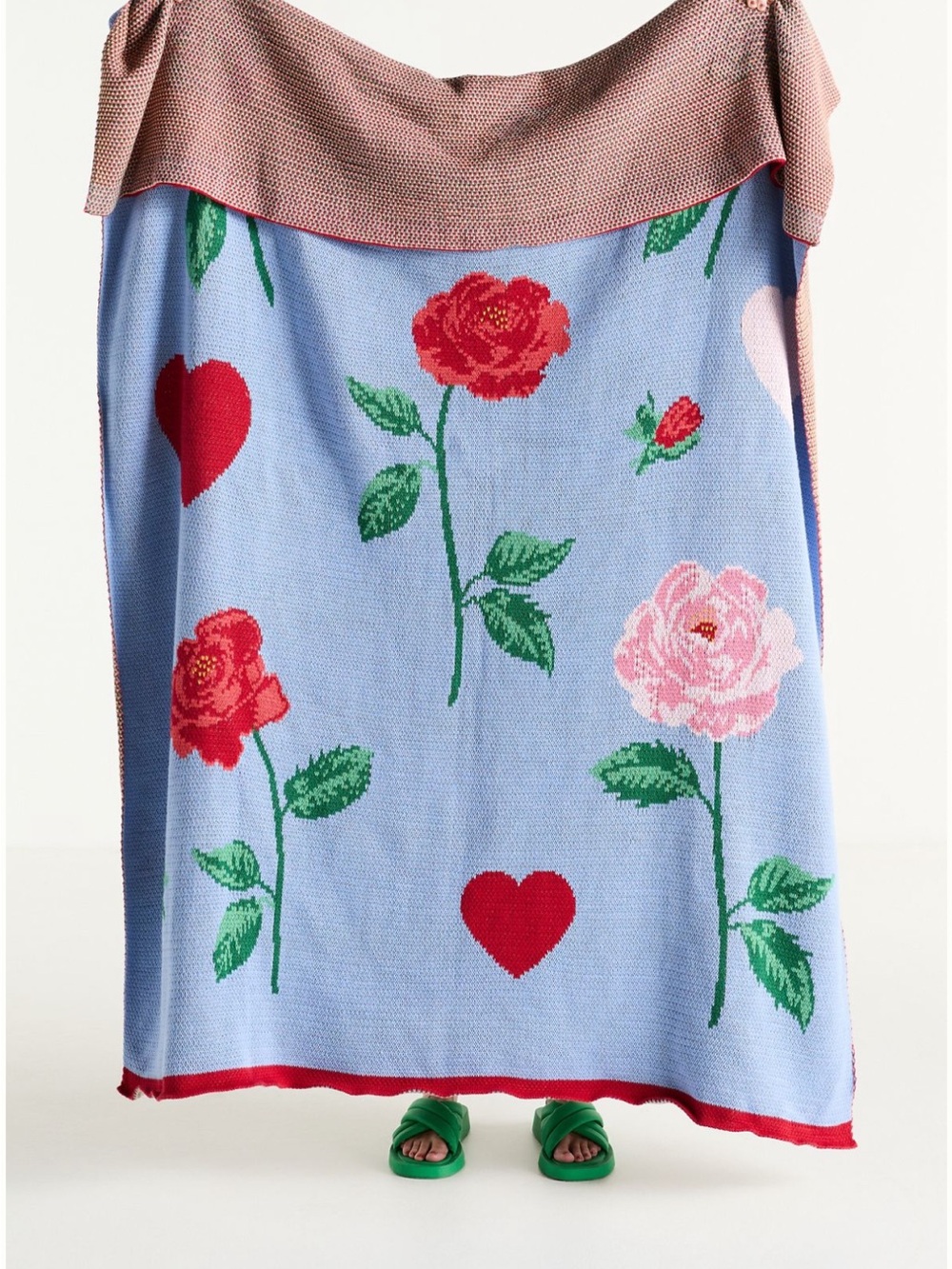 Anthropologie Cotton Sweater Knit Floral Throw Blanket